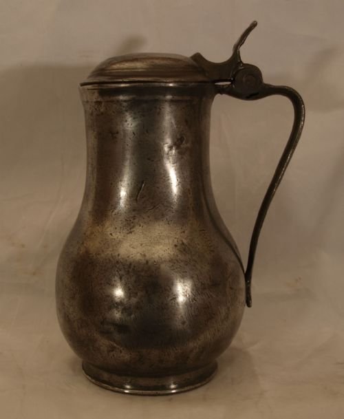 antique flemish pewter bulbous flagon with dome lid circa 1780