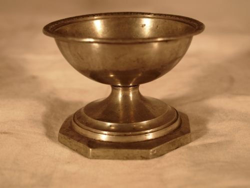 european pewter cup salt octagonal base and decorated rim circa 1800