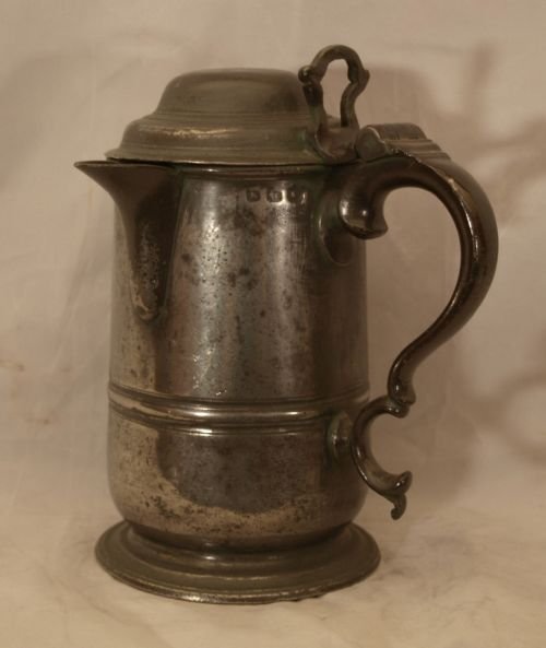 antique english pewter 1 quart spouted measure with lid by samuel cocks london c1819