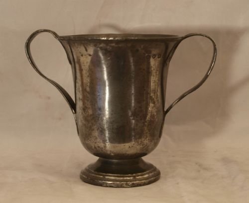 antique english pewter 1 pint two handled loving cup makers marks circa 1850