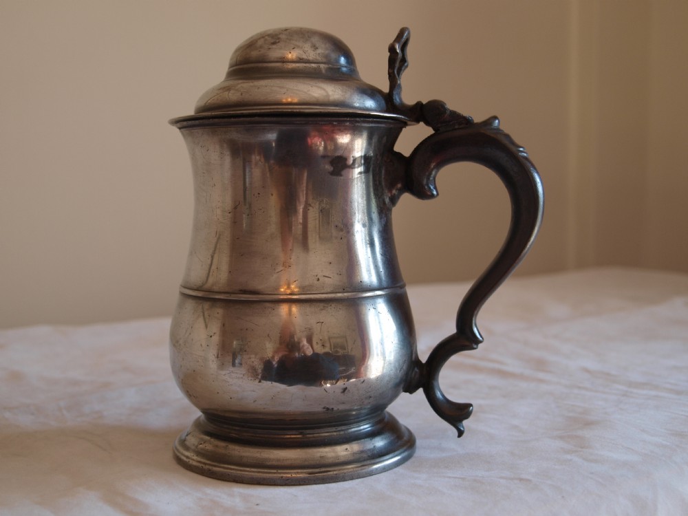 antique english pewter lidded tankard old english wine standard quart c1780