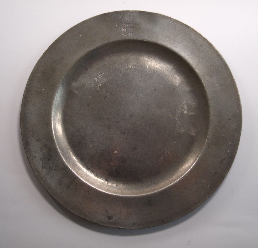 antique english pewter plain rim plate by watts harton of london 18361863