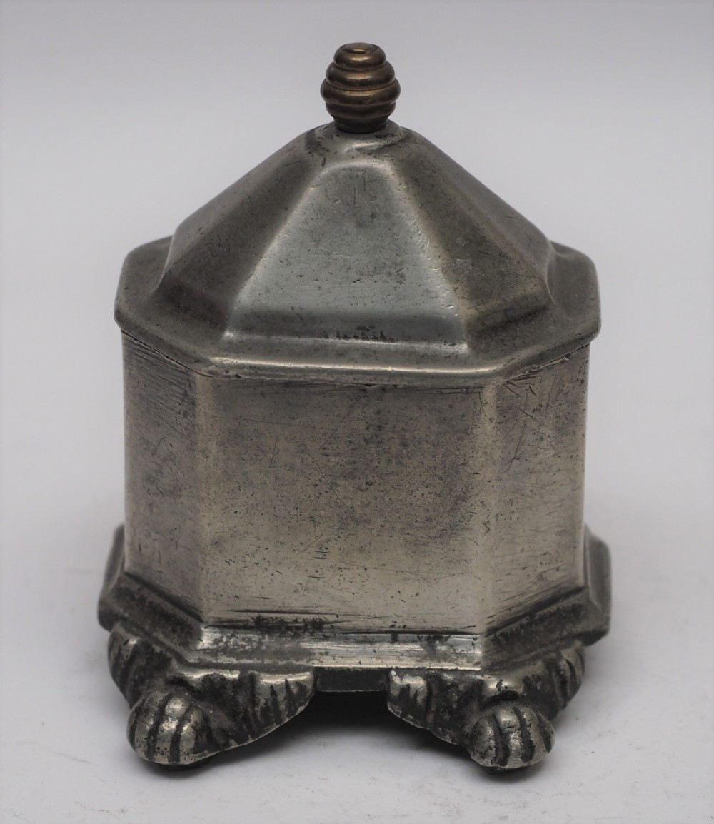 antique english pewter octagonal tobacco jar circa 1780