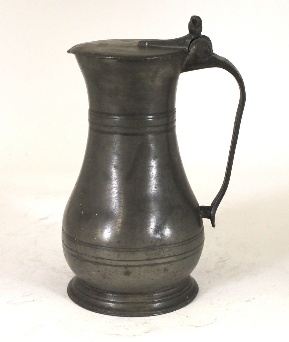 antique guernsey pewter 1 pint lidded flagon by carter circa 1750